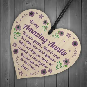 Auntie Birthday Gift Mothers Day Gift From Niece And Nephew Wooden Heart Keepsake