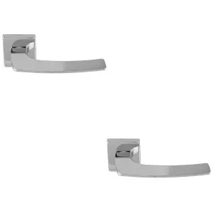 2 PACK - Premium Curved Slim Door Handle Set - Polished Chrome Plain Lever on Square Rose