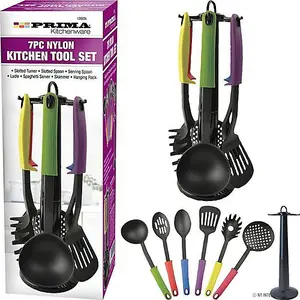 7Pc Kitchen Utensils With Stand Nylon Cooking Non Stick Set Spoon Turner Gadget