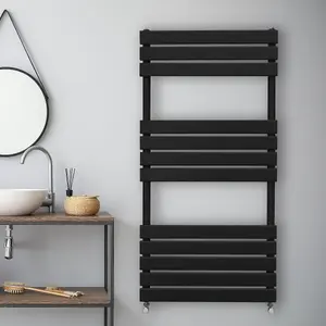 Flat Panel Towel Radiator - 1200mm x 600mm - Black