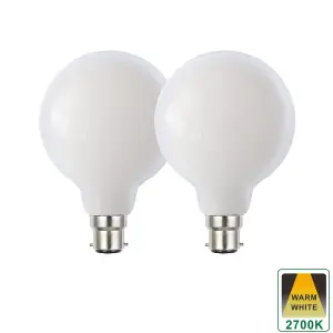 Harper Living 8 Watts G95 B22 BC Bayonet LED Bulb Opal Globe Warm White 3000K Dimmable, Pack of 2