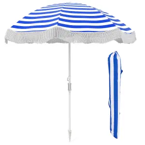 Costway 180 cm Fringe Beach Umbrella Portable Patio Tassel Parasol w/ Bag