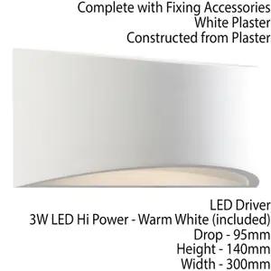 300mm LED Wall Light Warm White Primed White (ready to paint) Curved Bed Lamp