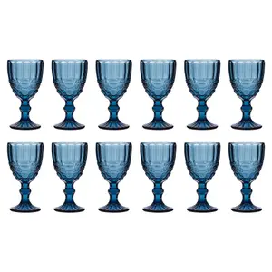 Set of 12 Vintage Luxury Sapphire Blue Drinking Wine Glass Wine Goblets 350ml