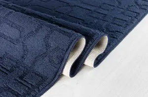 Ivy Washable Cubed Trellis Design Anti Slip Doormats Navy 60x220 cm