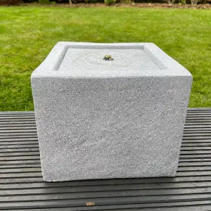 All Pond Solutions Square Water Feature with LED Lights - Plug Powered - Light Grey 37x37x30cm