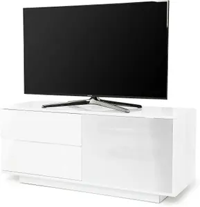 Centurion Supports Gallus ULTRA Remote Friendly BeamThru Gloss White with 2-White Drawers 32"-55" Flat Screen Cabinet TV Stand