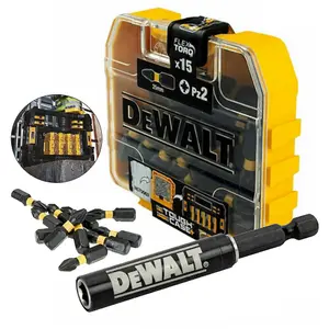 Dewalt 15 Piece Impact Extreme PZ2 Pozi Screwdriver Bits + Magnetic Bit Holder