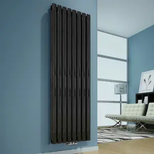 Nes Home 1800 x 480 mm Central Connection Vertical Designer Radiator Black Double Oval Tube