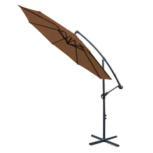 SunDaze 3M Coffee Cantilever Garden Banana Parasol with Adjustable Crank Patio Shade