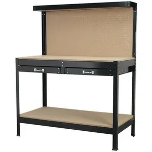 1.2m Workstation with Pegboard, Drawers, and Storage Shelf - Durable MDF Top