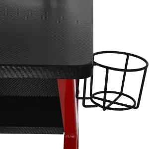 HOMCOM Gaming Desk Computer Table w/ Cup Holder Headphone Hook, Basket, Red