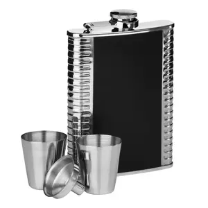 Maison by Premier Ribbed Stainless Steel Hip Flask Set