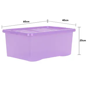 Wham Crystal Sparkle 5x 45L Plastic Storage Boxes with Lids Sparkle Lavender (Purple). Medium Size, Strong (Pack of 5, 45 Litre)