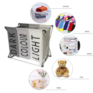 3 Section Folding Laundry Hamper Basket Sorter Laundry Storage Bin