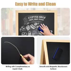 Costway Double-Sided Chalkboard Foldable Advertising Board w/ Magnetic Chalkboard Eraser for Home Cafe Restaurant Flower Shop