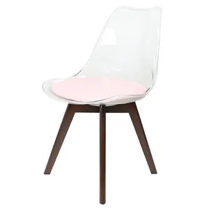 Soho Clear and Blush Pink Plastic Dining Chair with Squared Dark Wood Legs