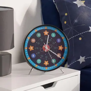 Kids Small Wall Clock Bedside Home Decor Round Face Bedroom Quartz, Space