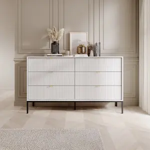 Elegant Nova Chest of Drawers H830mm W1540mm D390mm in White Matt - Timeless Storage Solution