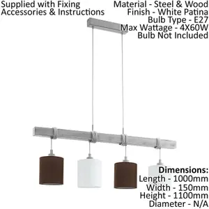 Hanging Ceiling Pendant Light Grey Wood & Black White Shade 4 x 60W E27 Bulb