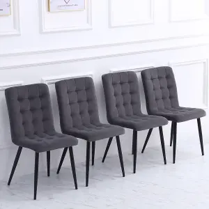 Dining Chair Set of 4 Dark Grey Frosted Velvet Dining Chairs Kitchen Accent Chair with Metal Legs