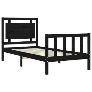 Berkfield Bed Frame with Headboard Black Small Single Solid Wood