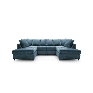 Harriet Plus Crushed Chenille U-Shape Sofa in Dark Blue