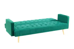 Windsor Sofa Bed, Green Velvet Gold Legs