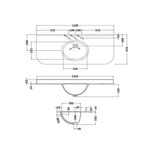 Bayswater Bathrooms 12200mm L x 4700mm W Marble Oval Sink with Overflow White