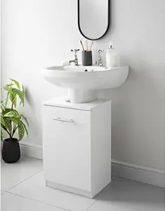 White Under Sink Bathroom Cabinet Under Basin Unit Cupboard 1 Door Bathroom Storage Furniture