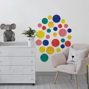 Walplus Watercolour Circles Colourful Rainbow X 3 Kids Sticker PVC Multicoloured, Yellow, Green