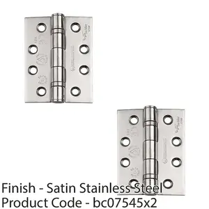 2 PACK - PAIR 13 Ball Bearing Radius Door Hinge - 102 x 76mm Satin Stainless Steel