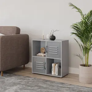 URBNLIVING 61cm Height Cube Bookcase Grey Metal Door Display Shelf Storage Unit Shelving Cupboard Organiser Grey