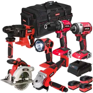 Excel 18V 6 Piece Power Tool Kit with 3 x 5.0Ah Battery & Charger EXL8950