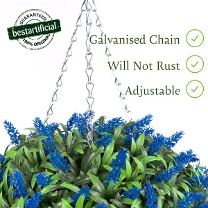 Best Artificial 38cm Blue Lush Lavender Hanging Basket Flower Topiary Ball - Suitable for Outdoor Use - Weather & Fade Resistant