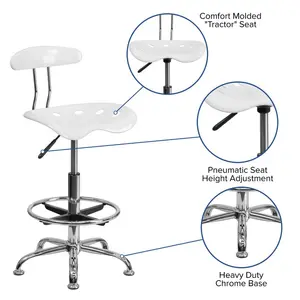 Vibrant Chrome Drafting Stool with Tractor Seat White