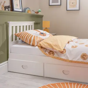 Single Wooden Bed With 3 Storage Drawers Pine White - Hybrid Mattress