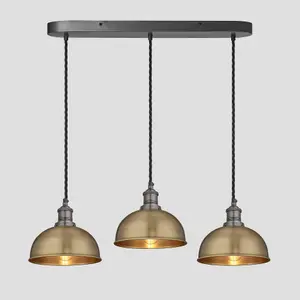 Industville Brooklyn Dome 3 Wire Oval Cluster Lights, 8 inch, Brass, Pewter holder