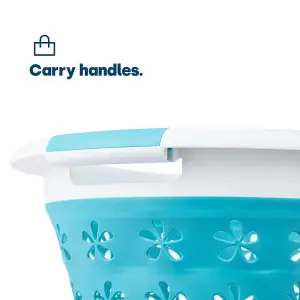 COLLAPSIBLE FLOWER PRINT LAUNDRY BASKET - TURQUOISE