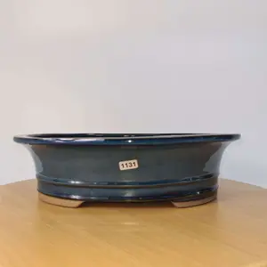 31cm Glazed Bonsai Pot - Oval - 31cm x 24cm x 9cm - Blue