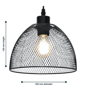 First Choice Lighting Cassidy Medium Black Mesh Easy Fit Metal Pendant Shade