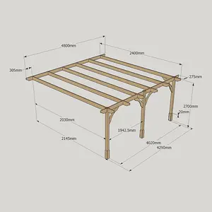 Wall Mounted Premium Pergola 3 Posts - Wood - L240 x W480 x H270 cm - Rustic Brown