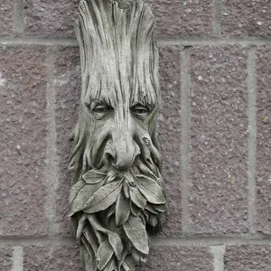 Long Greenman Stone Hanging Plaque Outdoor Garden Ornament British Made Sculpture