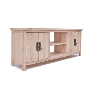 Portofino Light Wood 2 Door TV Cabinet Brass Drop Handle