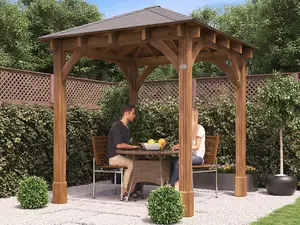 Dunster House Heavy Duty Wooden Gazebo 2.5m x 2.5m Pressure Treated With Roof Shingles Leviathan