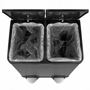 Dihl Black 60 Litre Dual Recycle Pedal Bin 2x 30L Removable Buckets Soft Close Lids