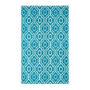 Homescapes Riga Teal and White 100% Cotton Printed Patterned Rug, 120 x 170 cm