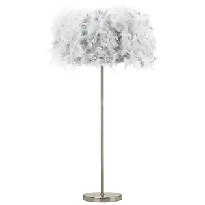 Modern and Chic Real Grey Feather Floor Lamp with Satin Nickel Base and Switch