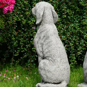 Pair of Large Hound Stone Statues Dog Animal Pointer Antique Garden Ornament British Made Sculpture