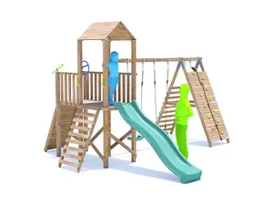 Dunster House Climbing Frame with Swings, Slide, Tall Wall FrontierFort High Platform